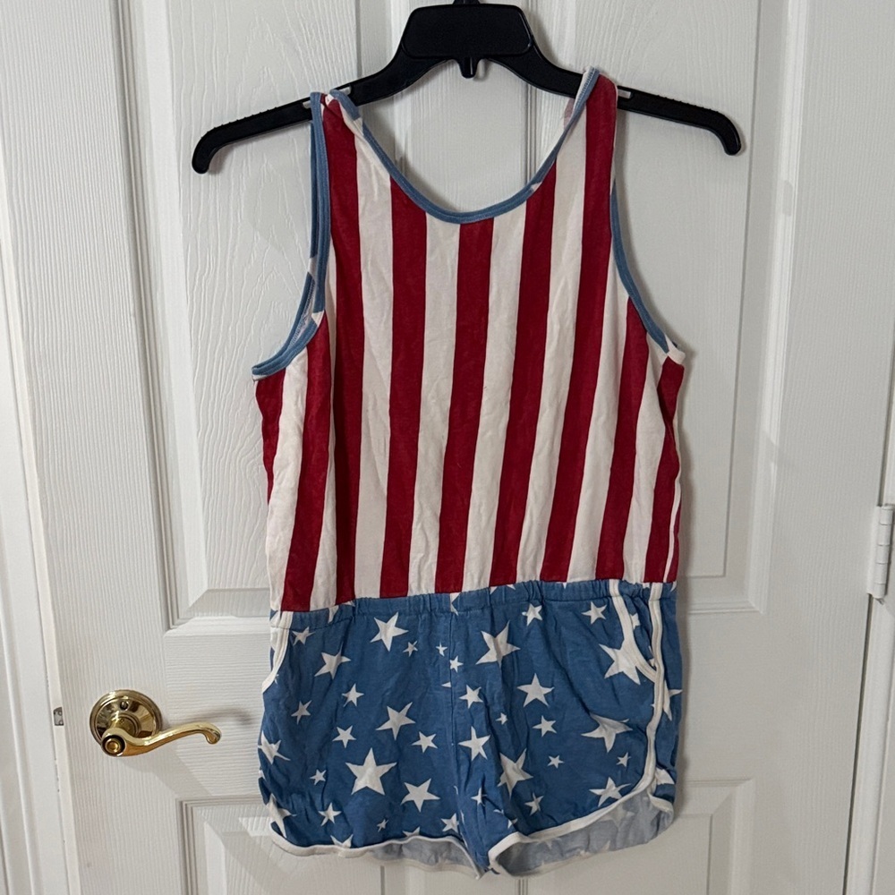 Junk Food Clothing Patriotic American flag romper - Red, White & Blue size large